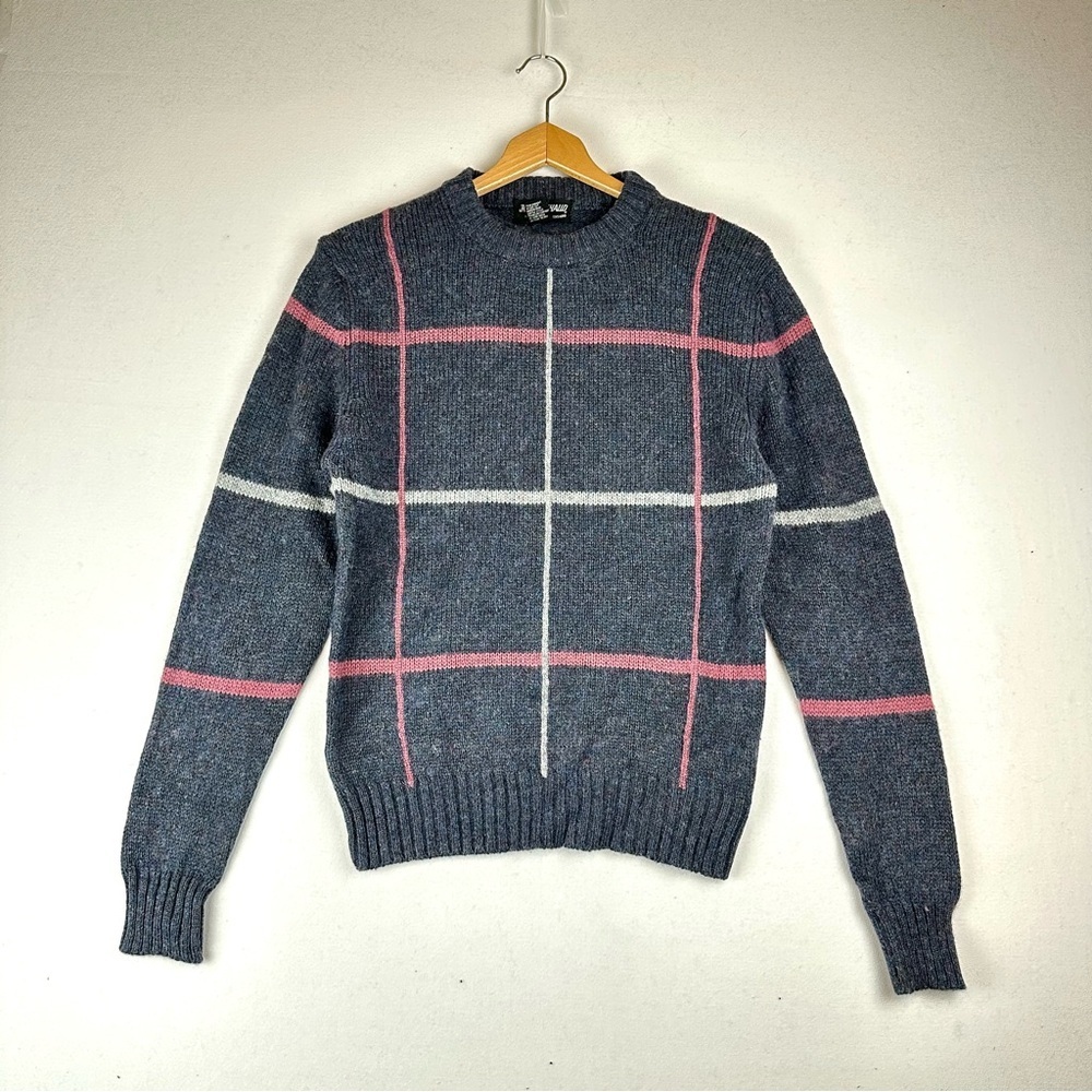 Jean Michallo Wool Blend Plaid Crew Pullover Sweater